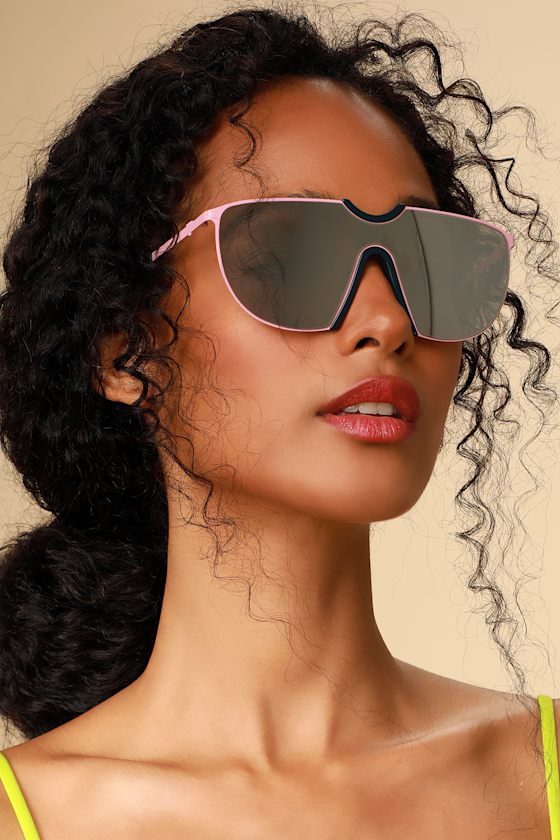Kiki Matte Pink Mirrored Shield Sunglasses 1