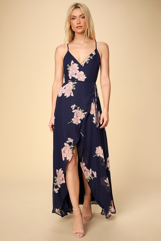 Lulus navy floral wrap dress sale