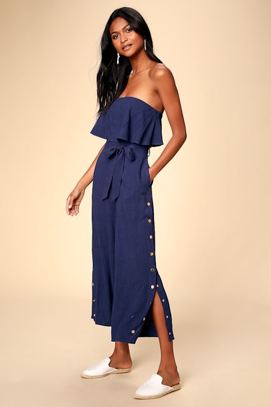 Lanah Navy Blue Strapless Jumpsuit 4