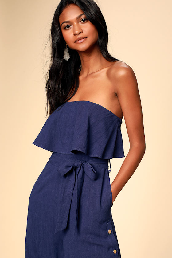 Lanah Navy Blue Strapless Jumpsuit 2