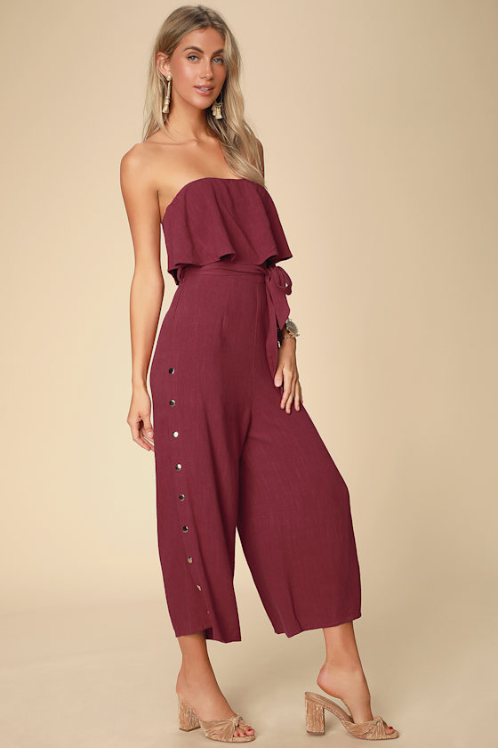 Lanah Burgundy Strapless Jumpsuit 3