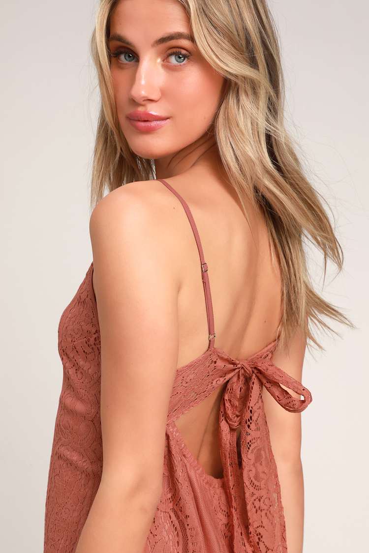 Lovely Rusty Rose Lace Dress - Backless Button Front Dress - Lulus Lovely Rusty Rose Lace Dress - Backless Button Front Dress - Lulus