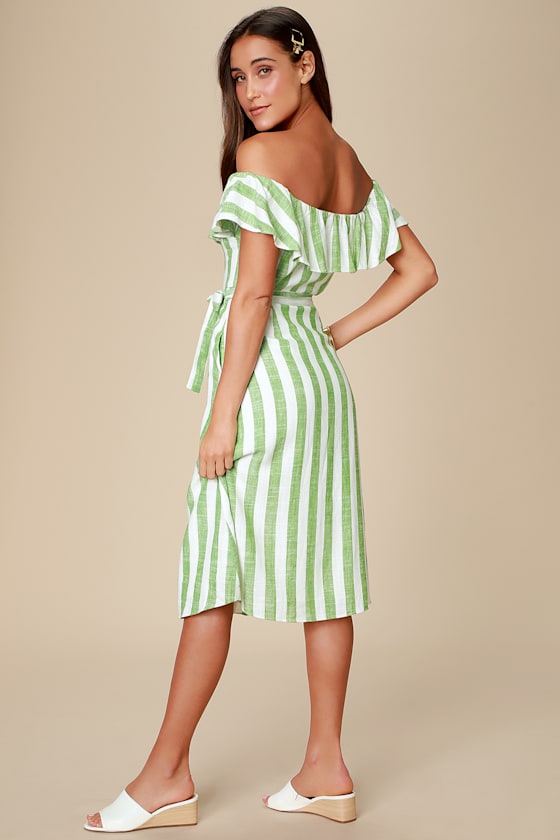 Sunny Days Green Striped Off-the-Shoulder Midi Dress 5