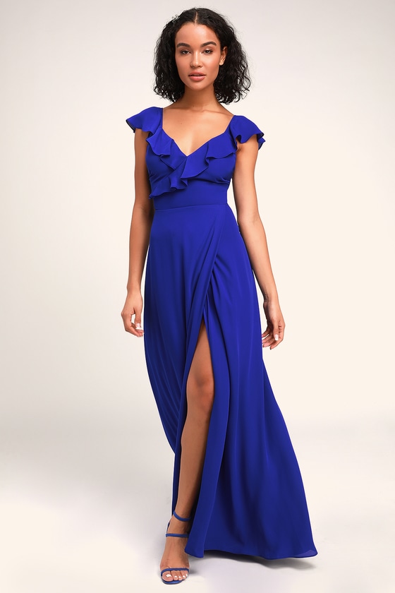 Stunning Maxi Dress - Royal Blue Maxi Dress - Ruffled Maxi Dress - Lulus