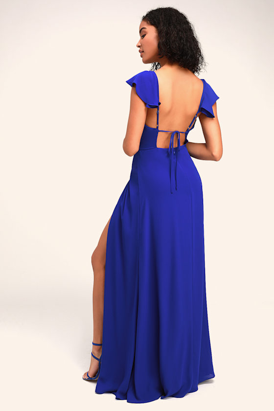Ariah Royal Blue Ruffled Backless Maxi Dress 4
