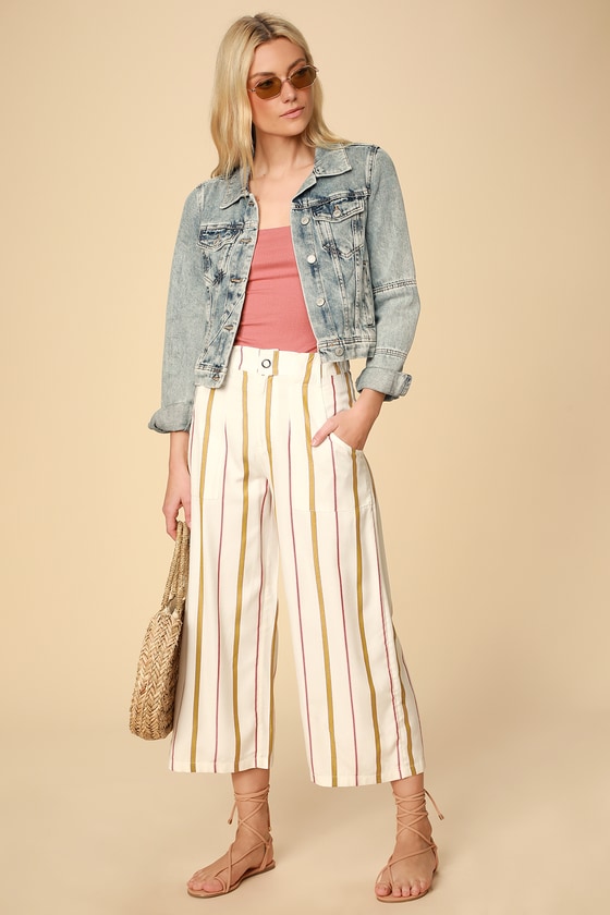 striped cropped wide leg pants