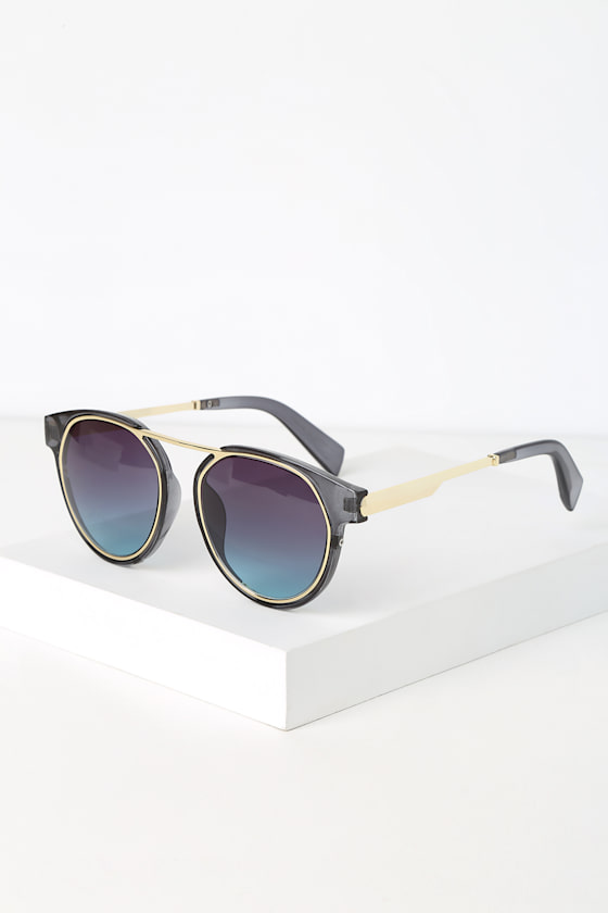 Whitaker Grey and Blue Round Sunglasses 1