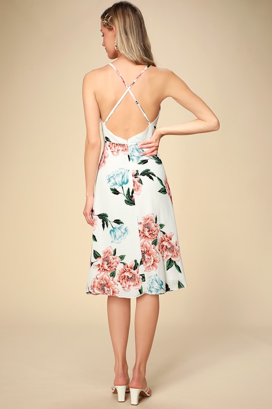 Cute White Floral Dress - Midi Dress - White Floral Midi Dress - Lulus