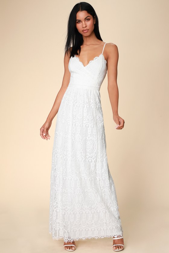 Glam White Dress - Lace Dress - Lace Maxi Dress - Lace Gown - Lulus