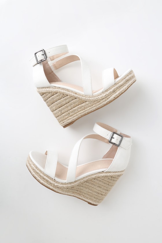 white wedge high heels