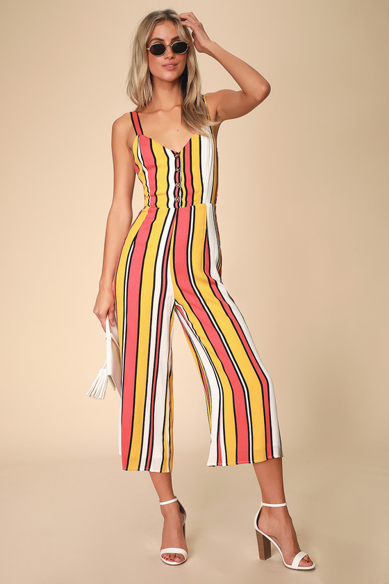 Fun Striped Jumpsuit - Tie-Back Jumpsuit - Culotte Jumpsuit - Lulus