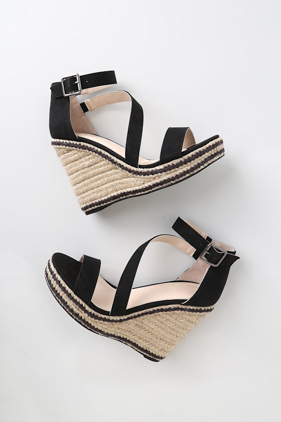 Fiona Black Nubuck Espadrille Wedges 3