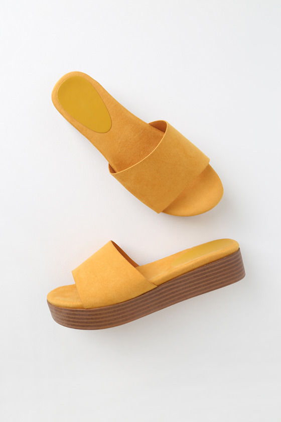 Chic Mustard Yellow Slides Platform Slide Sandals Slides Lulus