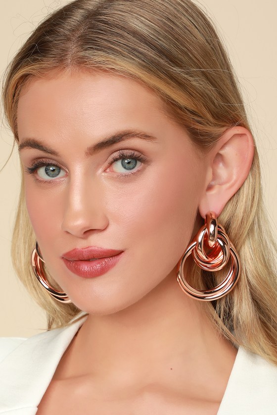 Cool Rose Gold Earrings - Oversized Earrings - Knot Earrings - Lulus