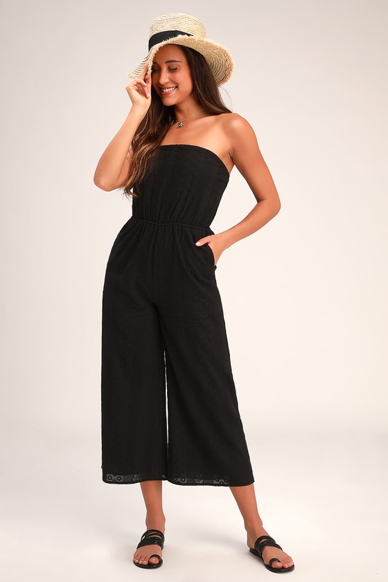 Chic Black Jumpsuit - Embroidered Jumpsuit - Strapless Jumpsuit - Lulus