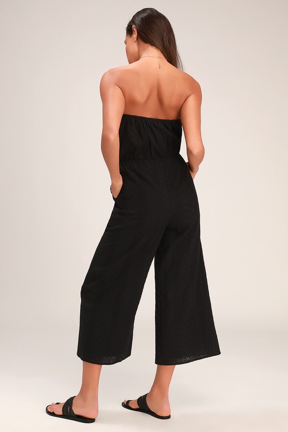Chic Black Jumpsuit - Embroidered Jumpsuit - Strapless Jumpsuit - Lulus