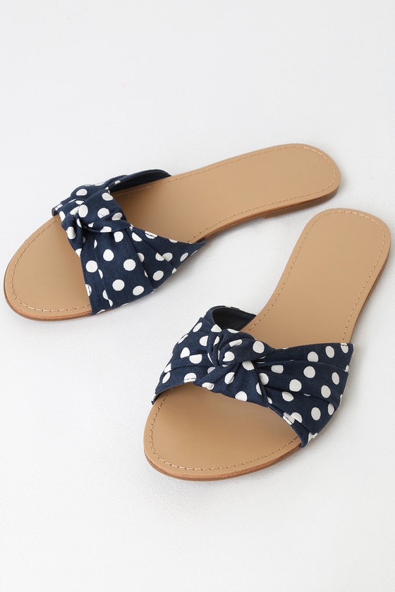 Cute Polka Dot Slides - Blue Slide Sandals - Knotted Slides - Lulus