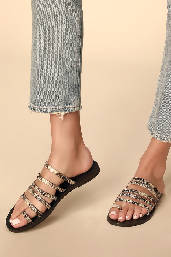 snake print sandals flat