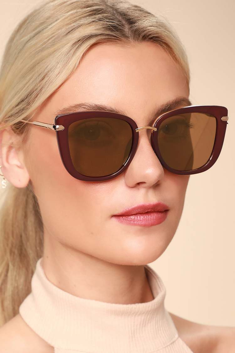 Chic Burgundy Sunglasses - Oversized Mirrored Sunglasses - Lulus display picture 1