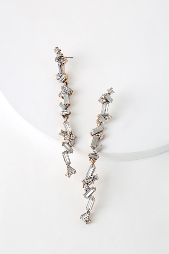 Verdad Gold Rhinestone Drop Earrings 1