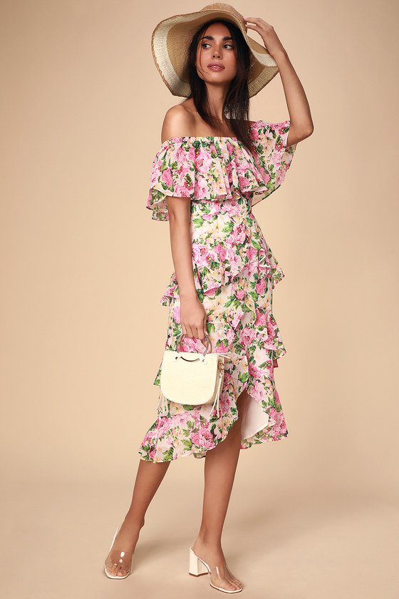 wayf off the shoulder midi dress