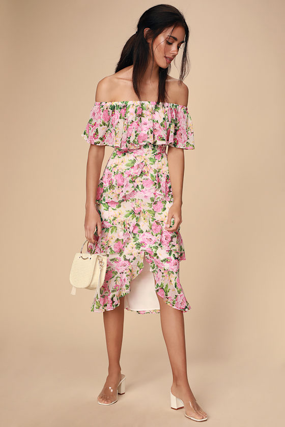 Lira White Floral Print Ruffled Off-the-Shoulder Midi Dress 2