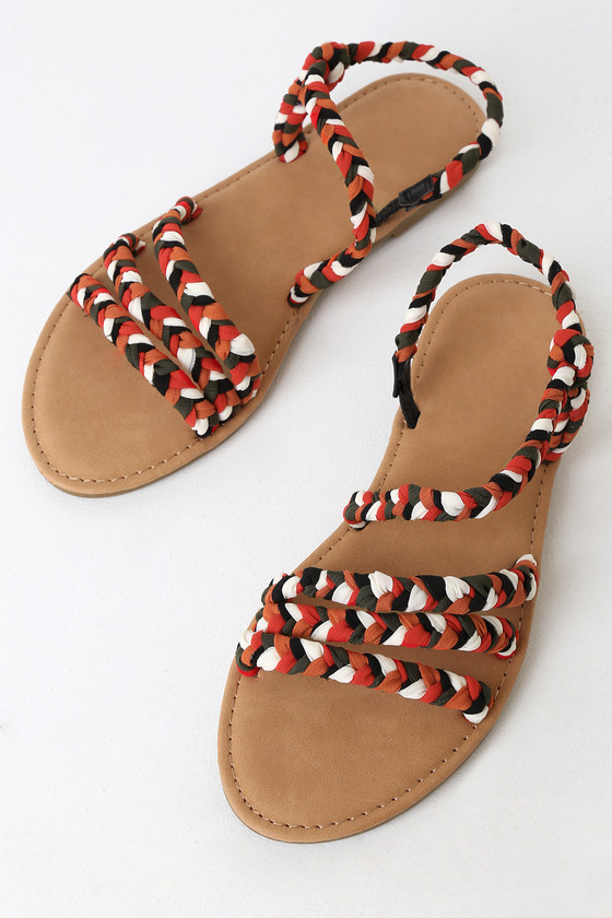 Alexie Black Multi Braided Fabric Strappy Flat Sandals