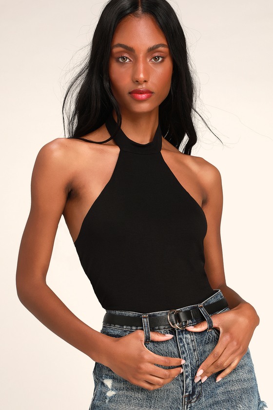 Sexy Black Bodysuit Halter Bodysuit Mock Neck Bodysuit Lulus