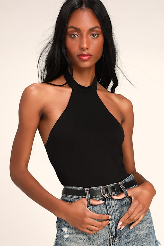 Sexy Black Bodysuit Halter Bodysuit Mock Neck Bodysuit Lulus