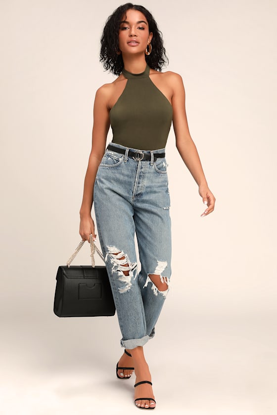 My Confidence Olive Green Mock Neck Halter Bodysuit 2