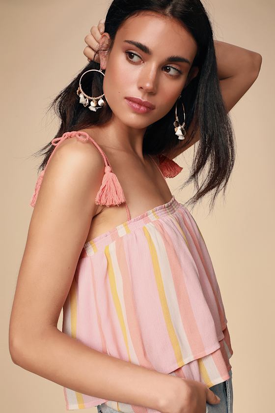 Tassels In The Sand Pink Multi Striped Crop Top 3