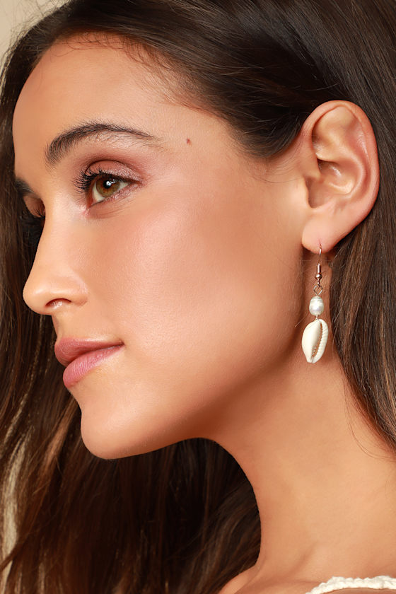 South Beach Gold Pearl and Shell Earrings 1