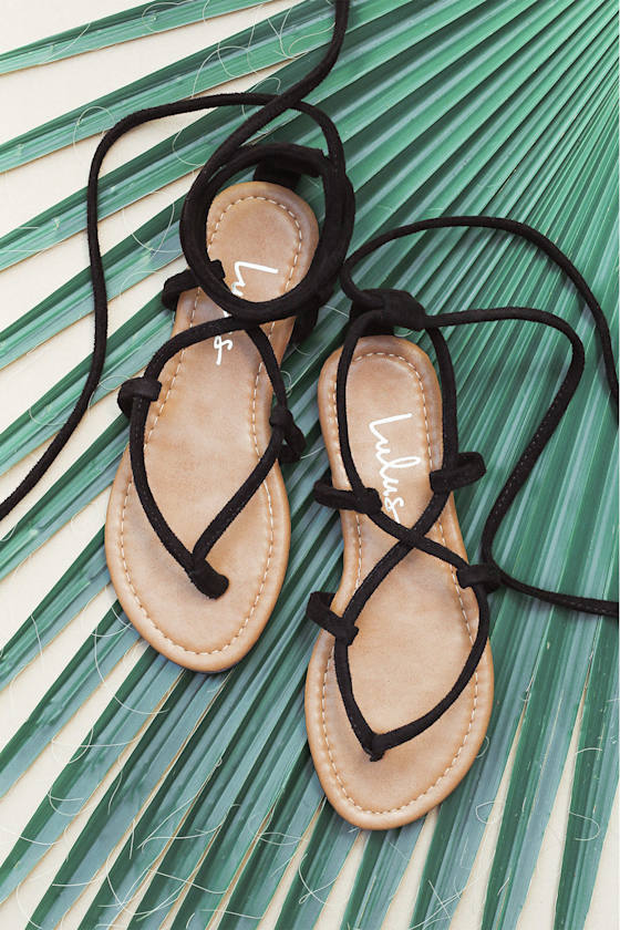 Cute Black LaceUp Sandals Flat Sandals Vegan Leather Sandals Lulus