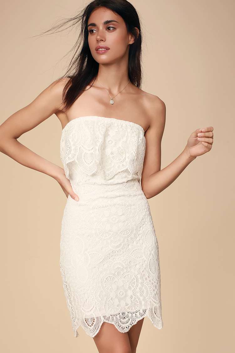 A Lace of You White Lace Strapless Mini Dress