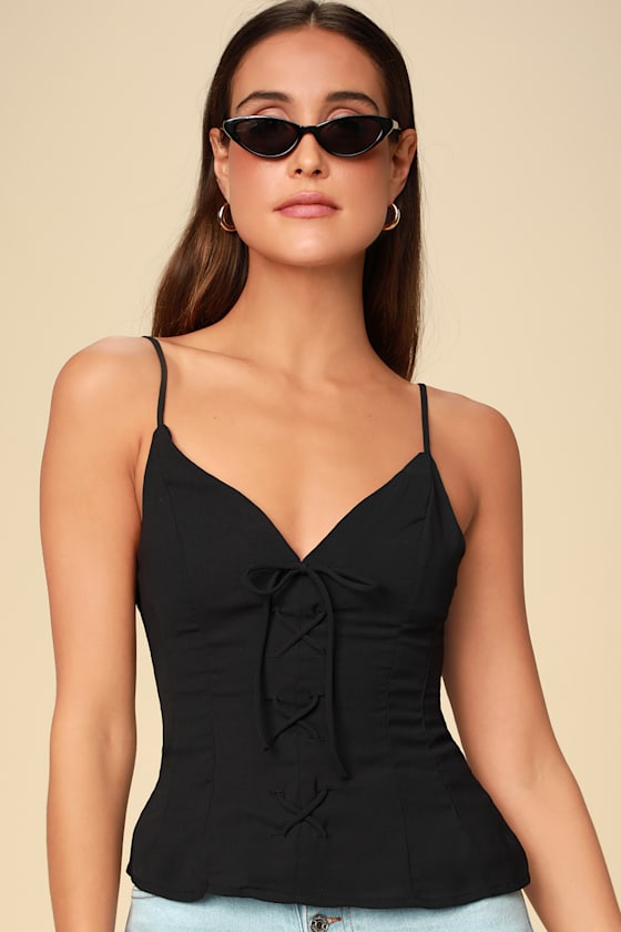 Ready or Not Black Lace-Up Top 1