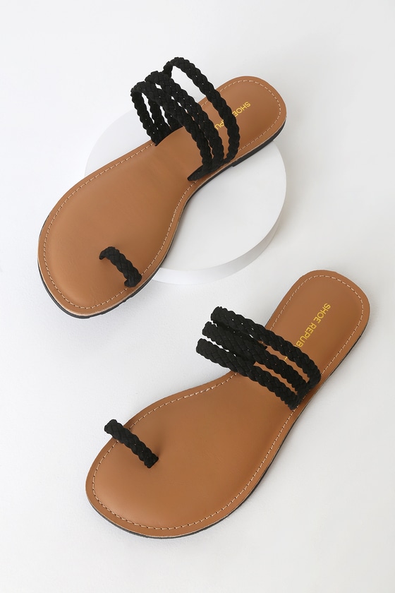 Cute Black Sandals - Flat Sandals - Vegan Suede Sandals - Lulus