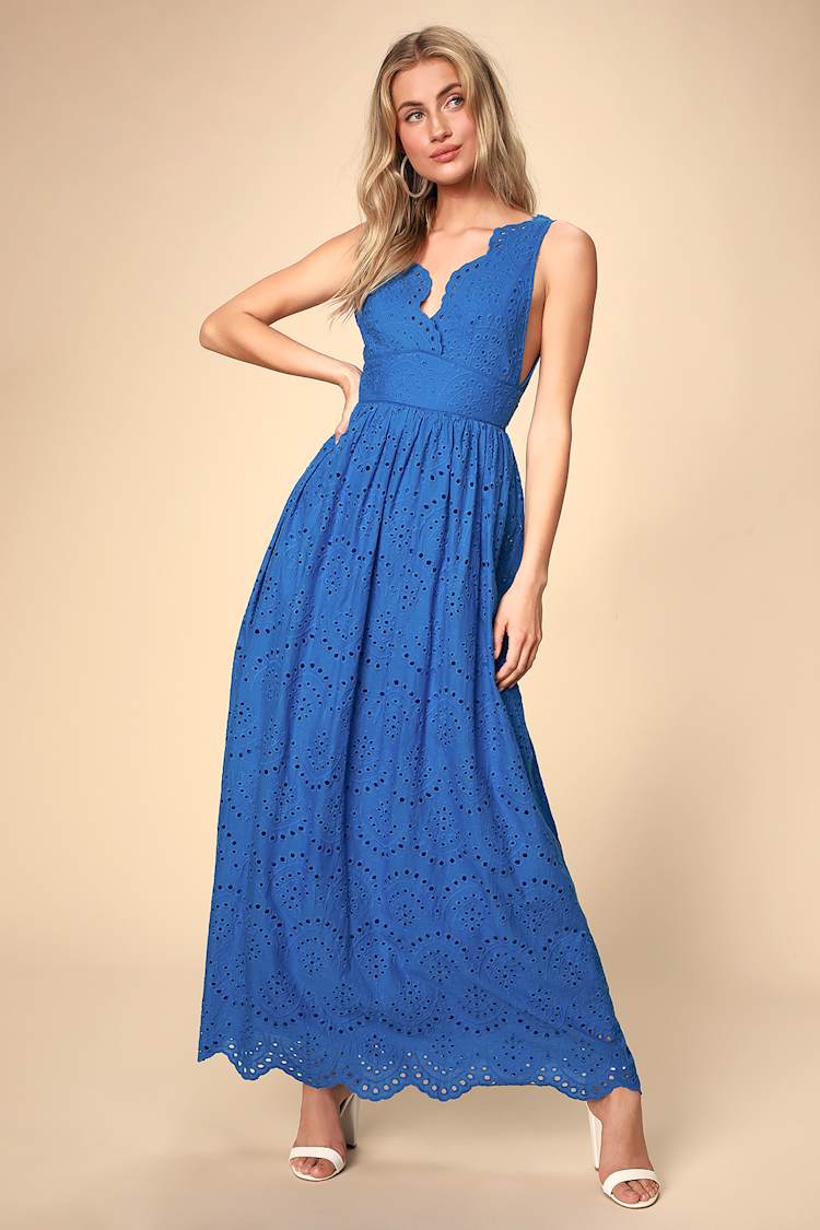 Cute Eyelet Maxi Dress - Blue Maxi Dress - Blue Eyelet Dress - Lulus