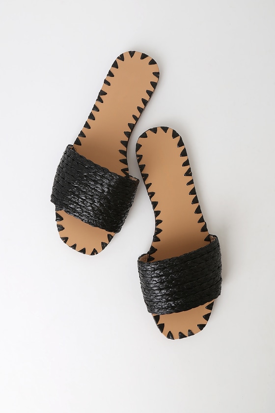 Cute Black Sandals - Slide Sandals - Woven Sandals - Black Slides - Lulus