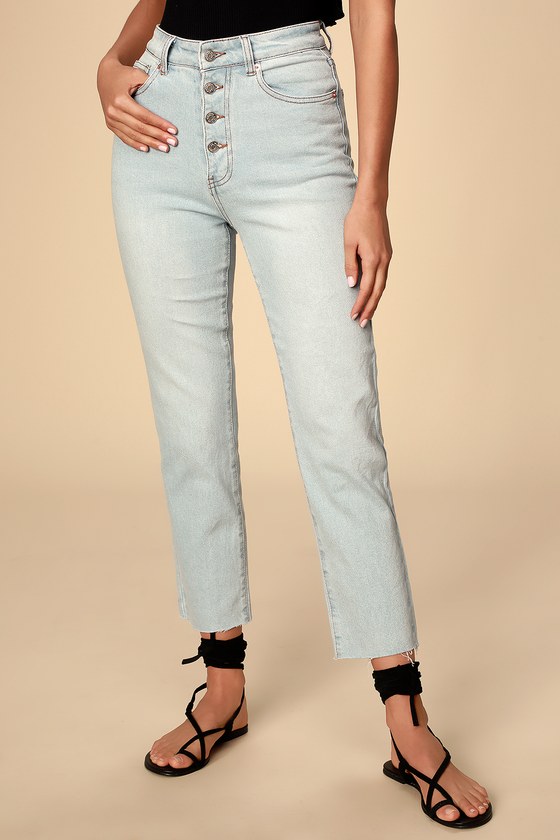 Classic Light Wash Jeans - Button Fly Jeans - Cropped Jeans