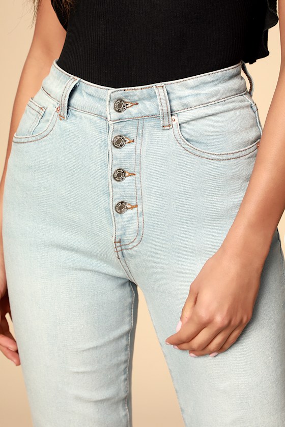 Tana Light Wash High-Waisted Button Fly Cropped Raw Hem Jeans 3