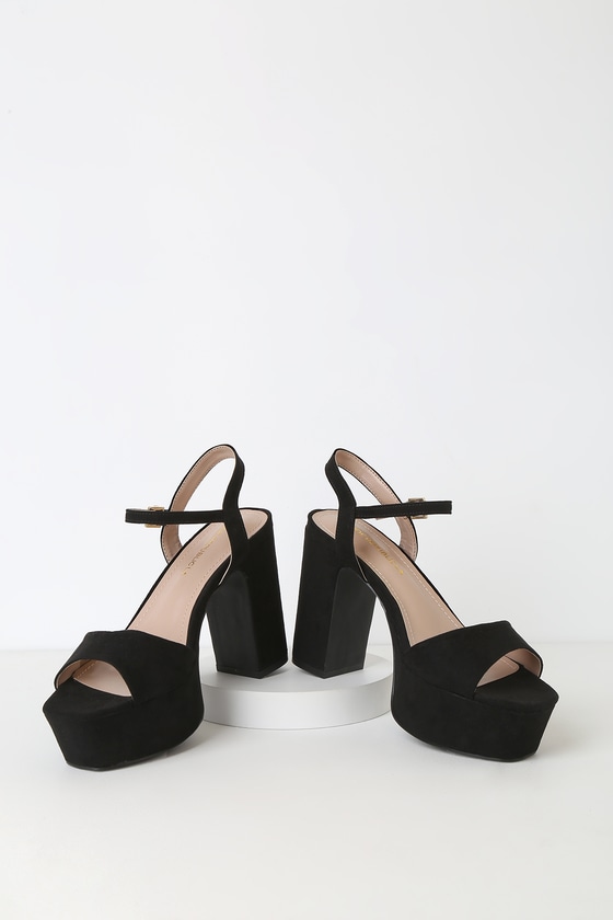 black suede platform heel