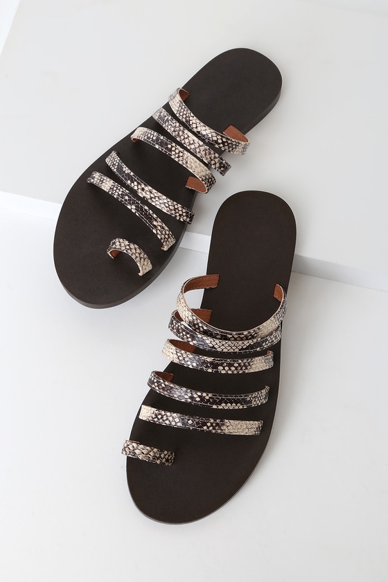 Teela Snake Print Strappy Flat Sandals