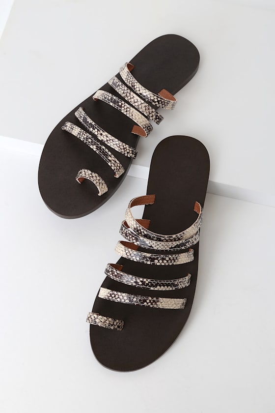 Teela Snake Print Strappy Flat Sandals 2