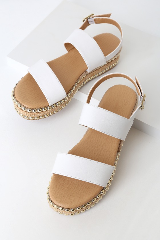 white studded espadrille sandals