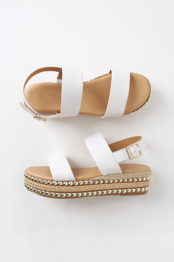 Dallas White Studded Flatform Espadrille Sandals 2