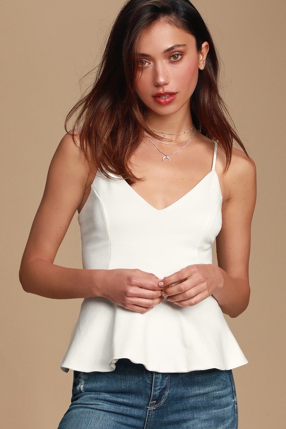 Chic White Top - Peplum Top - Sleeveless Peplum Top - Flaring Top - Lulus