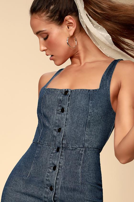 Corra Dark Wash Denim Button-Front Mini Dress 8
