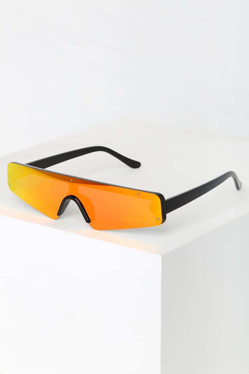 Cute Shield Sunglasses - Red and Yellow Mirrored Sunglasses  display picture 2