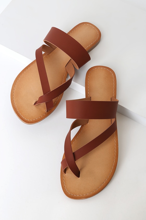 tan flat slip on sandals