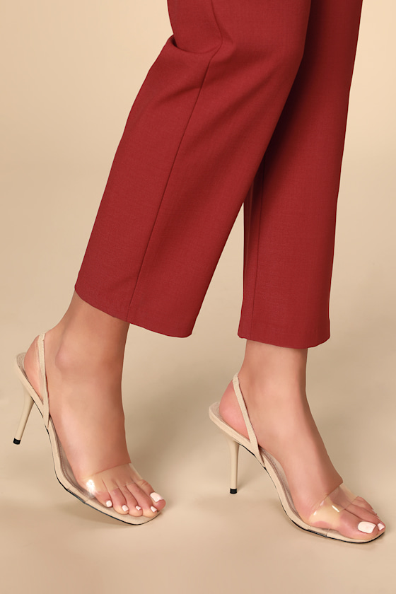 Beatriz Nude Suede Slingback Square Toe Heels 4